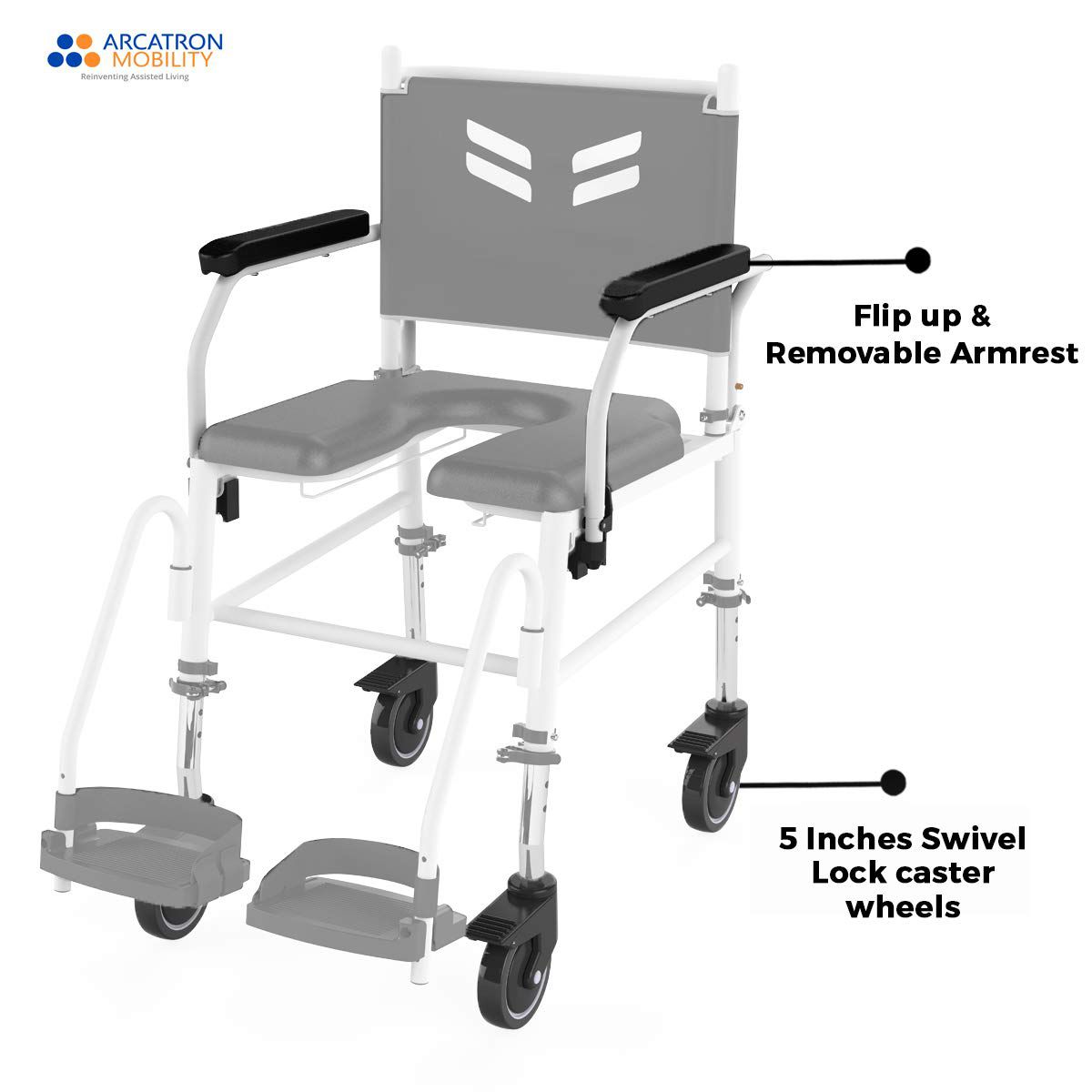 Arcatron Prime FPA007 | Attendant Propelled Shower Commode Wheelchair