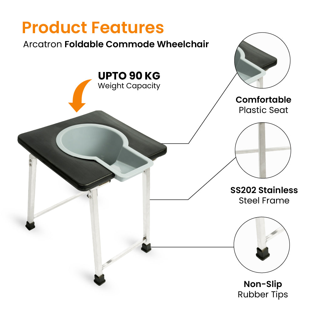 Arcatron Foldable Anti-Slip Shower Commode Stool