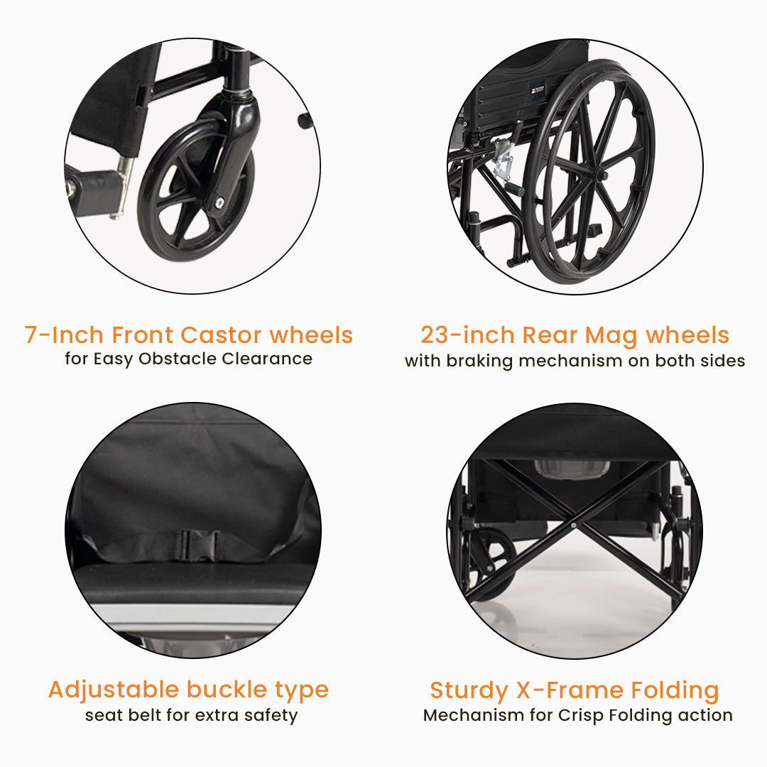 Arcatron® 2 in 1 Foldable Wheelchair for Regular and Commode Use(FSC101)