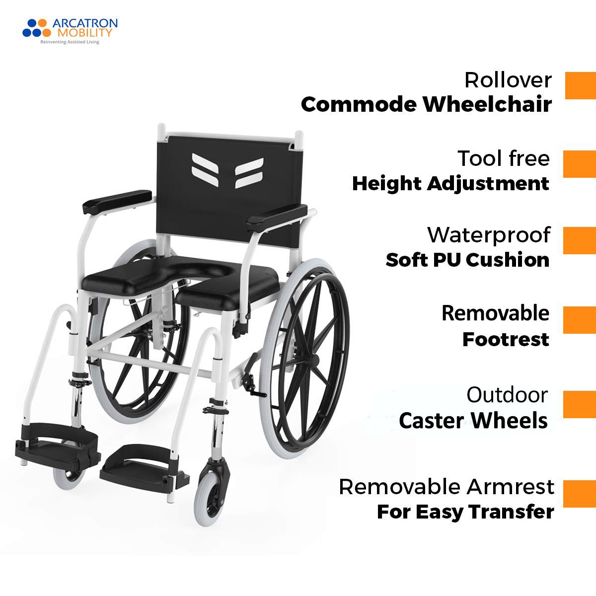Arcatron Prime FPS005 | Self Propelled Shower Commode Wheelchair
