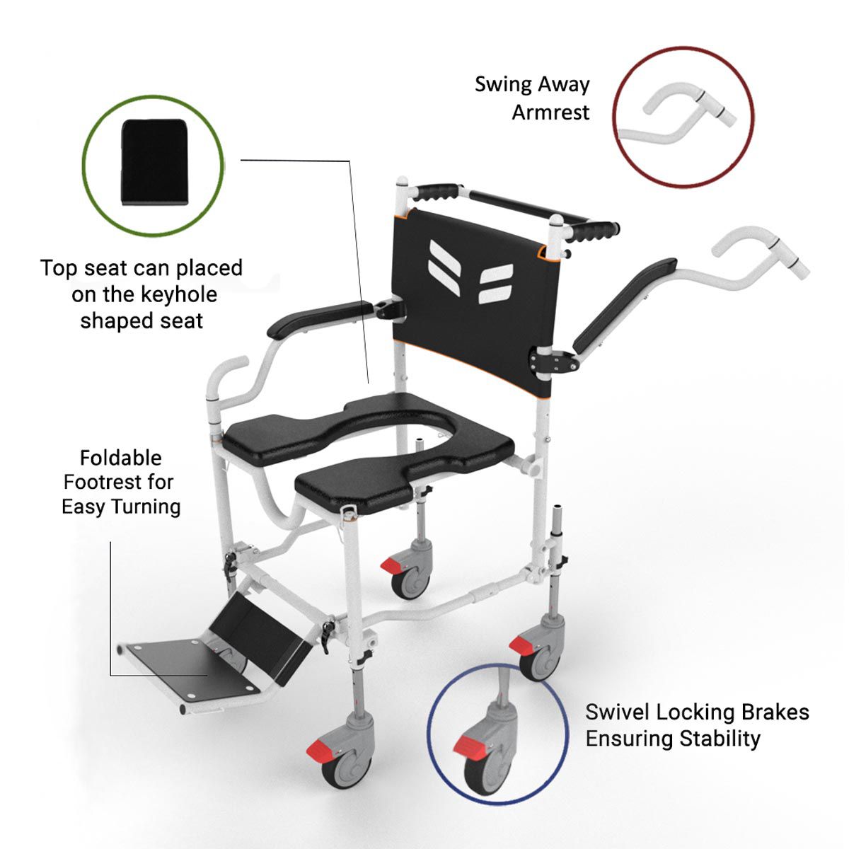 Frido GO Attendant Propelled Wheelchair | Travel and Shower Commode Wheelchair